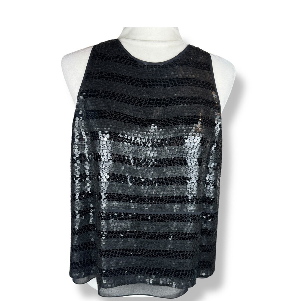 Jones New York Womens Silk Sequin Tank‎ Top Size 14 Black Glam Party Disco Luxe